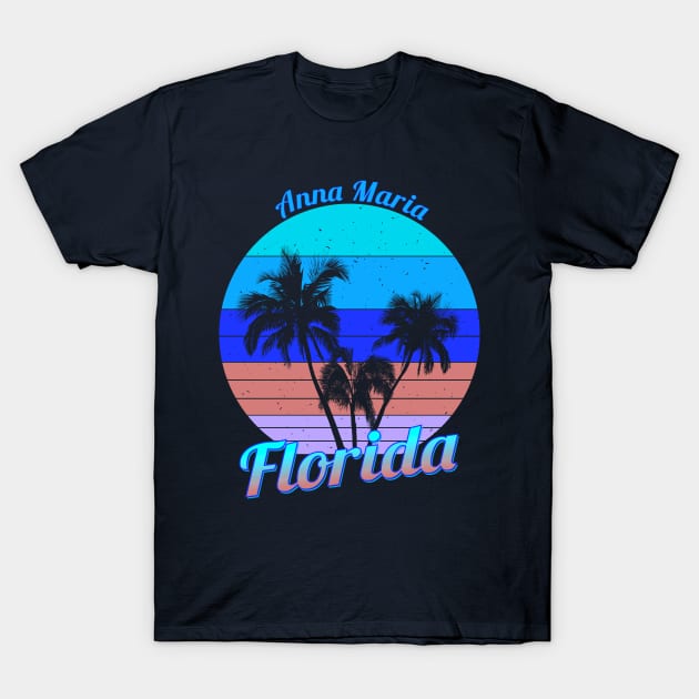 Anna Maria Florida Retro Tropical Palm Trees Vacation T-Shirt by macdonaldcreativestudios